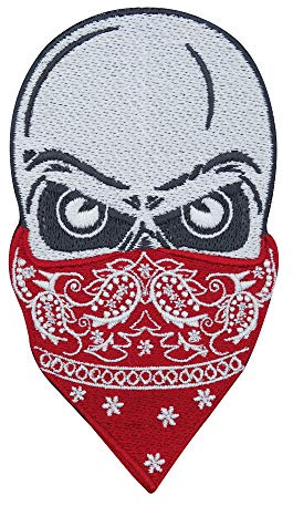 Finally Home Totenkopf rotem Bandana Patch zum Aufbügeln - Kutte Aufnäher | Motiv für Biker & Rocker: Totenschädel, Biker, Schädel, Freiheit & Club. Als Bügelbild für Weste & Motorradjacke.