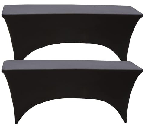 ZeriTlolen 2 Packs 6ft Black Stretch Tablecloth, Washable Stretch Spandex Stretchable Wrinkle Rectangular Table Cover Protector, for Banquet, Wedding Party Holiday Event Trade Shows, 183Lx76Wx76H