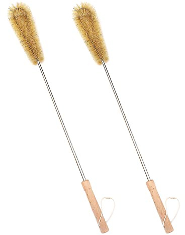 UPTALY Cepillo de Mango Largo de 61 cm para Limpieza (2 de cerdas), con Mango de Madera, Cepillo de Botella Extra Largo, Cepillo con Poste de Acero Inoxidable Alargado