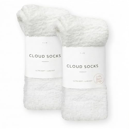 Unboxme Fuzzy Socks for Women & Men - Premium Cloud Socks, Ultra-Soft Warm Sleep Socks, Cozy Fluffy Comfort, 2 Pairs White