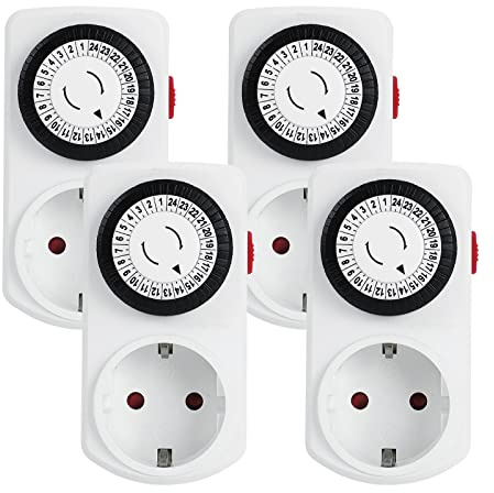 Presa Timer Meccanica G-Homa Set di 4 Programma 24 Ore Presa Timer Analogica per Interni Ciclo Giornaliero ON/OFF per Luci Lampade
