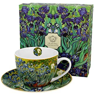 DUO ART GALLERY Tasse 270 ml IRISES mit Untertasse, New Bone China Porzellan