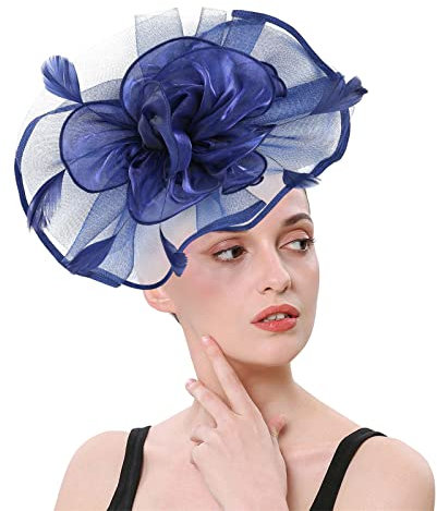 Kielsjajd Paintball Helm Hüte für Frauen Fascinators Blumenhut für Teeparty, Cocktail, Ball, Hochzeit, Kirche, doppelte Verwendung von Haarspangen und Reifen Schweißband Arm Schwarz (Navy, One Size)