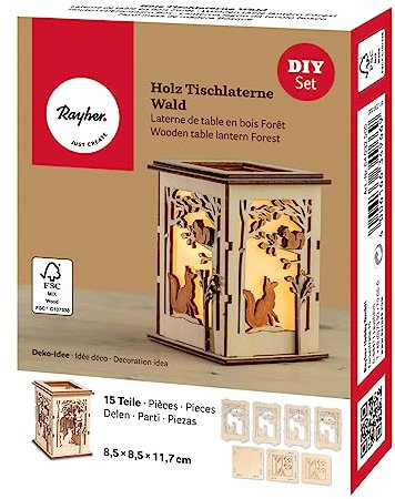 Rayher Kit Lanterne de table Forêt lanterne bois FSC Mix 15 pcs nature, 64032505
