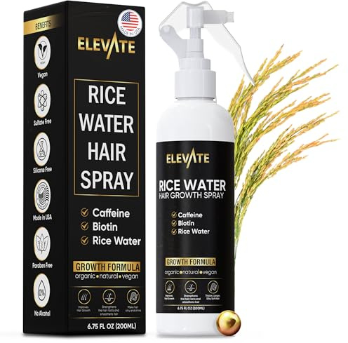 Elevate Rice Water Hair Growth Spray - Infused with Biotin, Caffeine & Aloe Vera for Thicker, Longer, Softer Hair - Fermented Leave In Mist for Thinning, Damaged Hair - Vegan & Non-Greasy