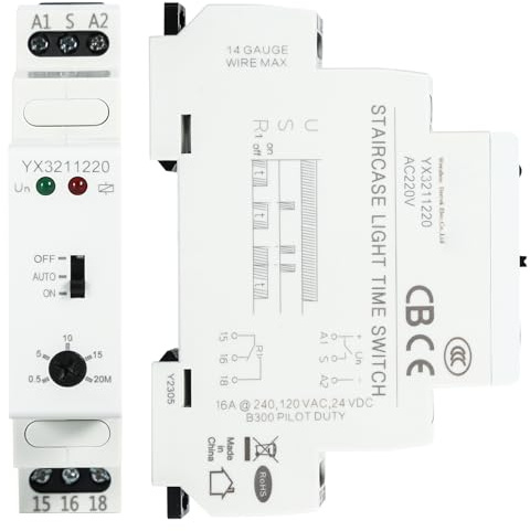 Jadeshay Minutero Escalera, 0.5 a 20 Minutos Retardo Apagado Relé Interruptor Temporizador de Iluminación 16A 220V para Control de Iluminación de Pasillos Escaleras y Zonas de Paso en Edificios