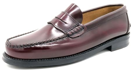 MARTTELY Scarpe da lavoro da uomo cucite con telaio Penny Loafer suola in gomma, bordeaux, 43 EU