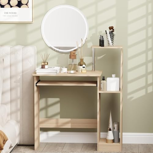 Trintion Computer Desk 31.5x12x35.4 Inch Study Desk with Sliding Keyboard Storage Shelves Office Desk Workstations Wooden Laptop Writing Table for Home Office Bedroom