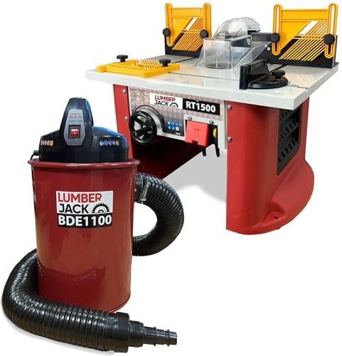 LUMBER JACK Router Table with Built in 1500W Motor, Bench Top 240V Electric Routing, 1100W Dust Extractor with Hepa Filter and 5 Piece Reducer Set