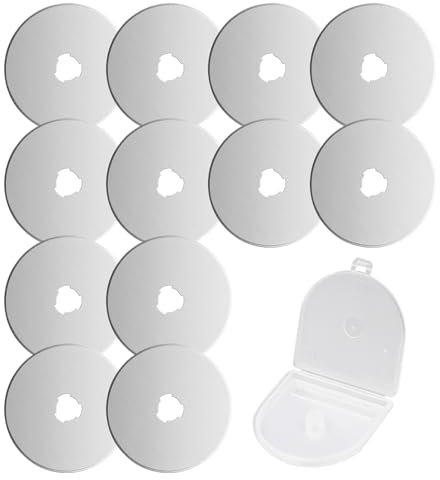 12 Stück Rollschneider Ersatz Klingen, 45mm Rundklingen-Cutter, mit Aufbewahrungskoffer, Edelstahl Klinge Rollschneider für Quilten, Papier, Stoff, Scrapbooking, Nähen, Stoffschneider