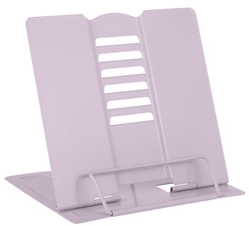 Metal Book Stand, Book Holder, Multifunctional Metal Reading Rack Adjustable Angle Portable Recipe Document Music Book Stands Holders for Office School Library Home (Purple)