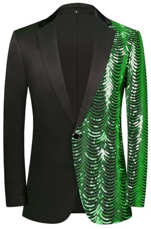PYJTRL Herren-Blazer mit Pailletten, Grün/Blau/Gold