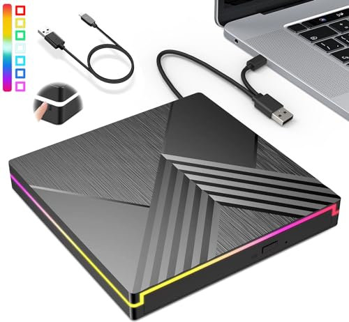 NEVVIS Aggiornamento esterno CD/DVD drive per computer portatile USB 3.0 Tipo-C CD/DVD +/- RW Masterizzatore masterizzatore lettore CD ROM disco drive ottico compatibile per computer portatile desktop