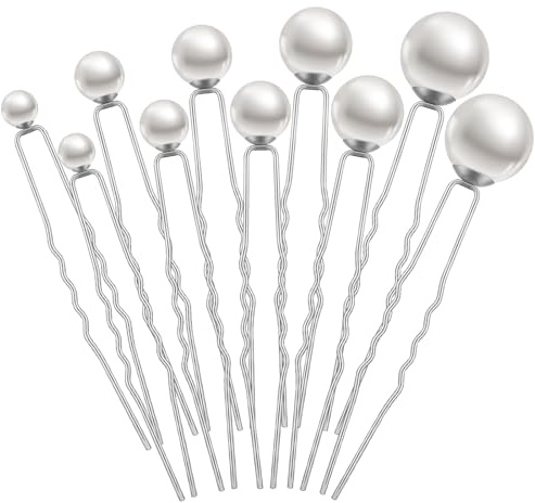 Juinte 48 Pieces 5 Sizes Pearl Hair Pins Bridal Wedding White Rhinestone Pearl Bobby Pins Bulk U Shape Bridal Clips Hair Accessories for Wedding Brides Bridesmaid Women Hairstyles Decor