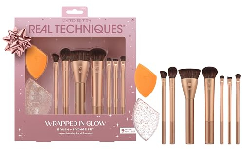 Real Techniques Wrapped In Glow Brush + Sponge Kit, 9 Piece Limited Edition Gift Set