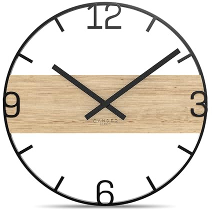 Cander Berlin ADEON XXL Vintage Wanduhr lautlos 45 cm Metall Holz Eichenfurnier ohne Tickgeräusche modern schwarz Wohnzimmer
