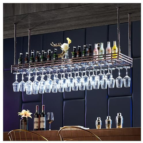 ZFUCMAYL Ceiling Wine Glass Rack,Adjustable Hanging Wine Holder Cabinet,Wine Glass Drying Rack,Floating Iron Bottle Holder Wine Shelf for Home Bar (Color : Brass, Size : 120cm)
