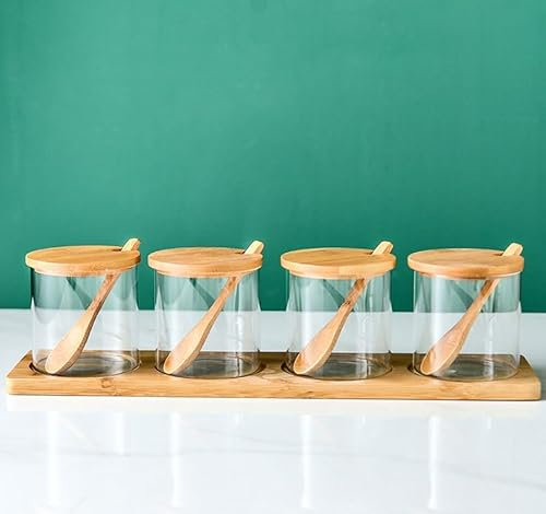 Luminexia Condiment Container Seasoning Box Set,Glass Spice Jars,Condiment Pot,Seasoning Containers Box,Glass Jar With Bamboo Lid,Salt Container With Wooden Spoon,for Kitchen And Home