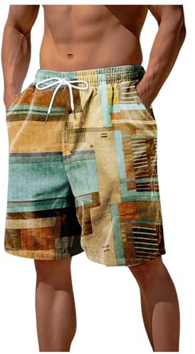 WAZHAKU Sporthose Herren Kurze Stretch Bunt Karierte Bermuda Shorts Stretch Chino Hose Herren Schnelltrocknend Sportshorts mit Taschen Leichte Cordhose Sommer Strand Shorts Sporthose Streetwear