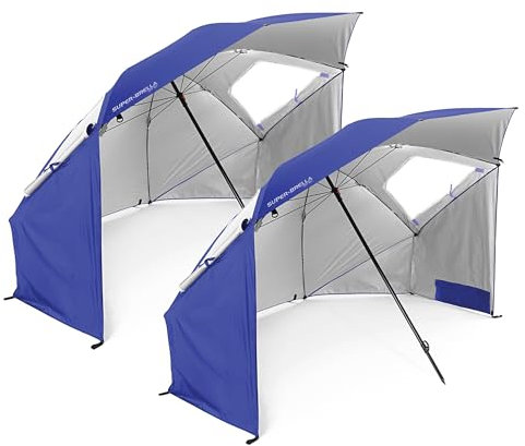 Sport-Brella Super-Brella SPF 50+ Sun and Rain Canopy Umbrella for Camping, Beach and Sports Events (8-Foot, Blue, 2-Pack)