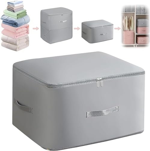 Organisateur d'auto-compression ultra peu encombrant 2024, nouveau sac de rangement de grande capacité pour couettes, couettes, couvertures, linge de lit et vêtements, cubes d'emballage (gris, XL)