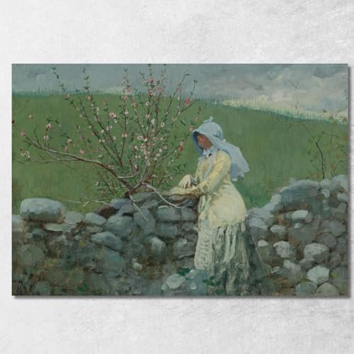 CheQuadro! Fiori Di Pesco Winslow Homer, whm134 quadro stampato su tela, fine art, assemblato pronto da appendere 40x30 cm