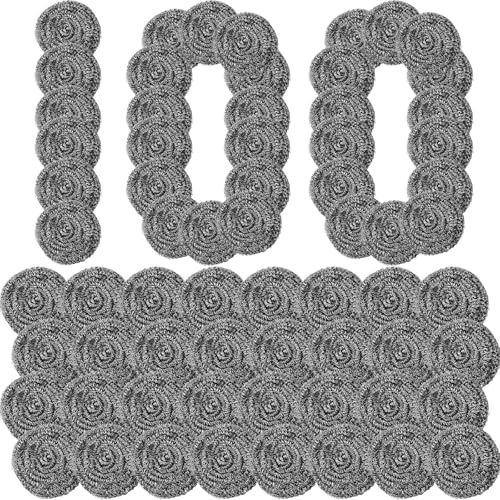 Roshtia 100 Pieces Stainless Steel Scouring Pad Bulk Metal Scrubber for Cleaning Dish 30 Gram Stainless Steel Sponge Round Metal Wool Scrubber for Cleaning Kitchen Bathroom Household