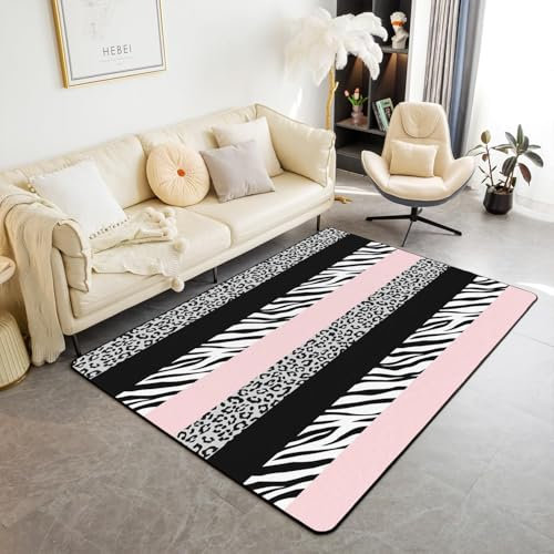 3D Gedruckt Bettvorleger rutschfeste Area Teppich,Abstrakter Leopard-Zebra-Druck 3D Optische Illusion Teppiche Weich Flanell Bodenteppich Wohnzimmer Schlafzimmer Throw Runner Teppiche Low Pr -6B2Q7J0