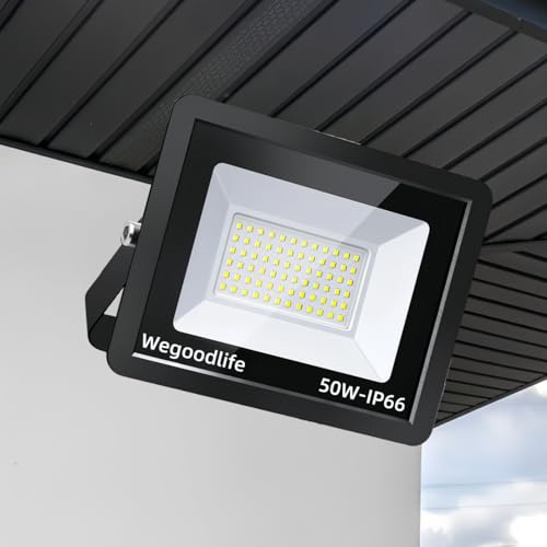 Wegoodlife LED Strahler Außen 50W, Superhell 3995LM Scheinwerfer, IP66 Wasserdicht Fluter, 6500K Kaltweiß Aussenstrahler, Außen Sicherheitsbeleuchtung für Hinterhof Auffahrt Türen Garage Flur Garten