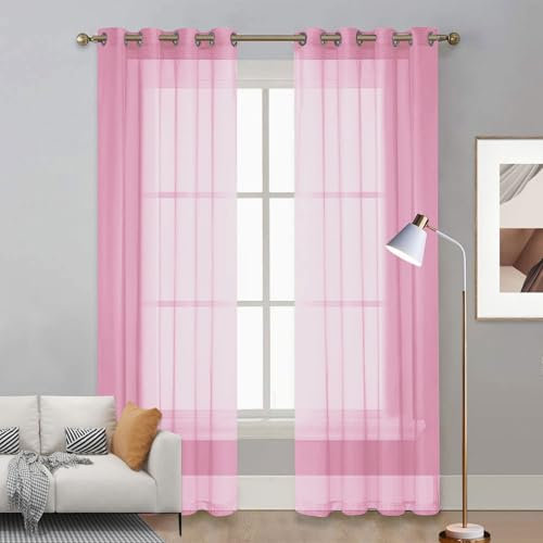 LIUNADM Voile Scheibengardine 150 x 75 cm Größe Und Farbe Wählbar Bistrogardine Scheibengardine Kindergardine für Küche Büros Wohnzimmer Schlafzimmer, Rosa