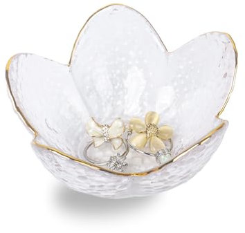 Nideen Vassoio portagioie in vetro, 8,9 x 4,2 cm, vassoio porta anelli, vassoio per anelli, piatto per gioielli, portachiavi, ciotola per corridoio (trasparente)