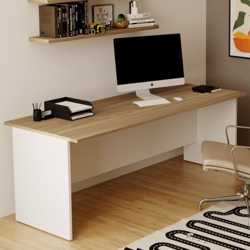 Linea Azzurra Scrivania Ufficio, Tavolo da Lavoro per Ufficio e Soggiorno Scrivania Computer Elegante e Facile da Montare H 74 x L 180 x P 80 cm Made in Italy (Noce Naturale)
