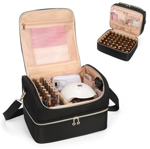 Nail Polish Organiser, Nail Varnish Storage Box Holds 45 Bottles Nail Polish & Nail Lamp, Nail Tech Travel Case, Nail Kit Carrying Bag for Nail Stuff & Manicure Tools (Black, 69 Slots)