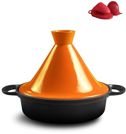 Tajine marocain avec Couvercle Conique, cocotte en Fonte émaillée pour la Cuisson, Compatible avec Les plaques de Cuisson à Induction, Convient aux marmites en Argile pour Riz, Viande mijoté