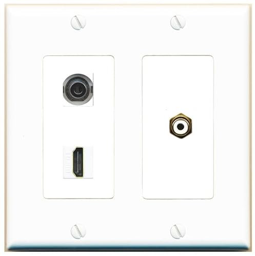 RiteAV Placa de pared de 2 bandas, 1 puerto, 3,5 mm, HDMI RCA-blanco, acoplador hembra-hembra [blanco]