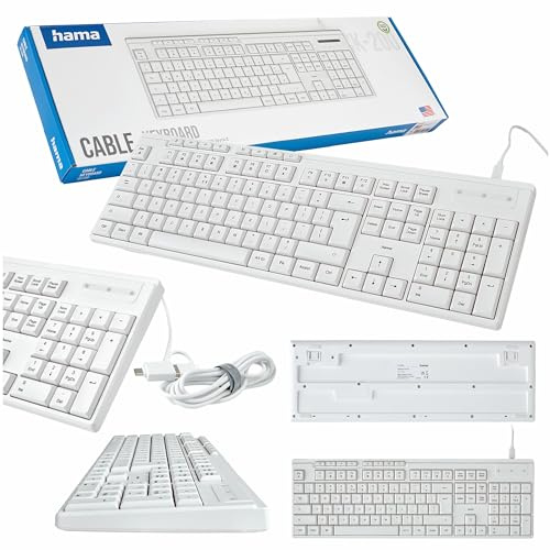 Hama Clavier Filaire CK-200 Blanc (polonais QWERTY, USB, Silencieux, numérique, Ergonomique, réglable)