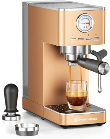 Maestri House 20 Bar ULKA Pump Espresso Machine, Compact Espresso Maker Built-in Flow Meter Steam Milk Frother, Stainless Steel Coffee Machine for Cappuccino, Latte, Rose Golden