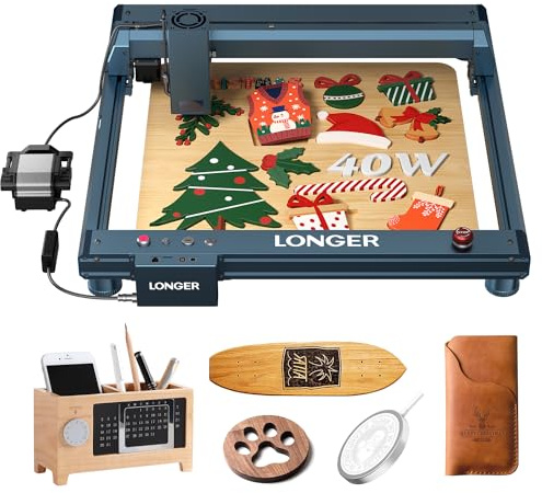 LONGER B1 Laser Gravurmaschine 40W, 450x440mm, Indigoblau | Automatischer Air Assist, CNC Lasergravur, Präzises Schneiden und Gravieren, Holz Metall Acryl Glas Leder