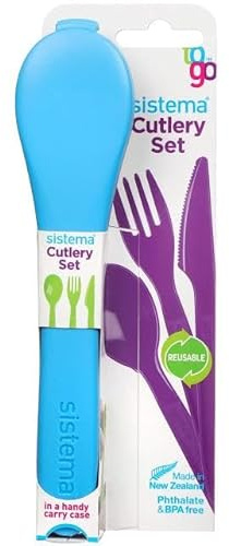 TSA Cutlery Set | Reusable Travel Plastic Cutlery Set with Portable Case for Storage, Knife, Fork & Spoon Durable Dishwasher Safe for Camping, School, Picnic, Office, Indoor Outdoor Lunch (Blue)