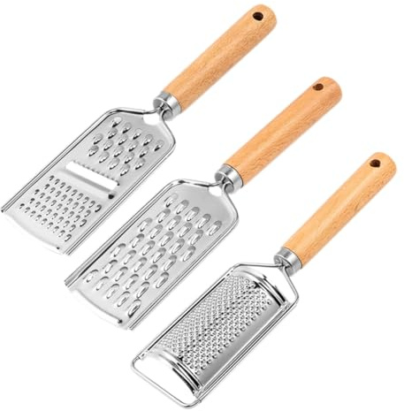 Alipis 3 Stück Gemüsereibe Edelstahl Mit Holzgriff Handreibe Für Kartoffeln Karotten Und Gurken Kompakte Mehrzweck Küchenreibe