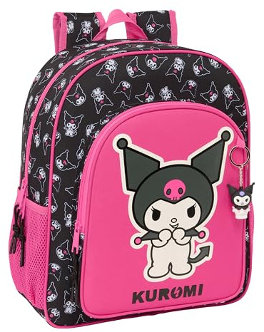 safta Kuromi Sac à dos scolaire pour enfant, adaptable au chariot Idéal pour les enfants d'âge scolaire, confortable et polyvalent, qualité et résistance, 32 x 12 x 38 cm, noir/fuchsia, M