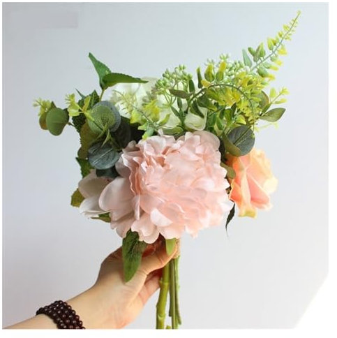 GEK208130 Fake Flowers Simulation Flowers Wedding Bouquets Handmade Flowers Bridal Bouquet Artificial Roses Peony Hydrangea Eucalyptus Leaves Wedding Supplies Decoration
