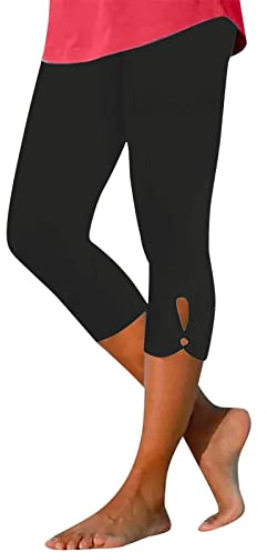 Generisch Leggings Damen Mit Tasche Capri Leggins High Waist Caprihose Sommer Blickdicht Sportleggins Sporthose Hose Gym Outdoor Yoga Leggings Damen 3/4 Weich Und Geschmeidig
