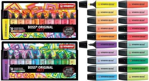 STABILO BOSS ORIGINAL Highlighters - Pack of 20 - With 12 Pastel & 8 Neon Assorted Colours