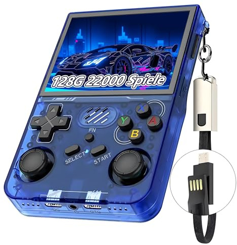 R36XX Retro Spielkonsole, Handheld Videospielkonsole 22000+ Klassische Spiele 12+ Emulatoren, 3.5″ IPS OCA Bildschirm, 640*480 Auflösung, Open Source Linux System, WiFi Unterstützung (128G) (Blau)