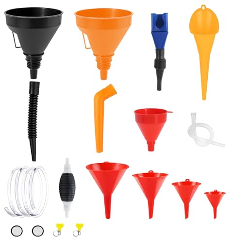 RYAN 10 Pièces Entonnoir Huile Moteur avec Pompe à Main Entonnoir Entonnoir de Carburant à Large Ouverture Pour le Remplissage de Liquide de Refroidissement
