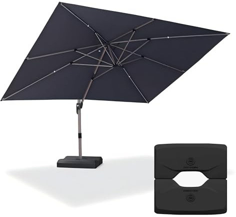 PURPLE LEAF Sonnenschirm Rechteckig 300 x 400 cm mit Ständer Alu Ampelschirm Groß XXL 360° Drehbar Gartenschirm mit Kurbel Neigbar Waterdicht Sonnenschutz Marktschirm UV 50+ für Garten, Grau