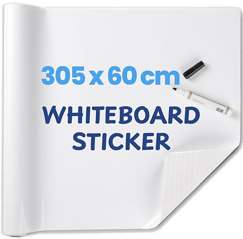 HeatPomelo Whiteboard Folie elbstklebend, 305x60 cm (120x24) Whiteboard Sticker Rolle ohne Geisterschrift, Abwischbare & wiederbeschreibbare Tafel Folie für Wand, Büro, Schule & Zuhause