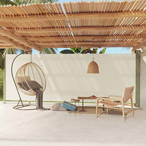 Tenda da sole laterale retrattile 200 x 600 cm, protezione UV per esterni, baldacchino per patio e balcone, colore crema da giardino con chiusura automatica
