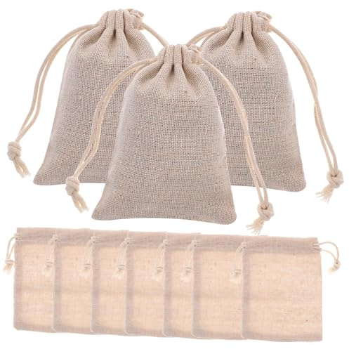 ROMISBABA 10 Stück Leinen Jute Beutel 8x10cm mit Kordelzug Naturleinen Schmuck und Süßigkeitentaschen Geschenkbeutel für Hochzeit Party